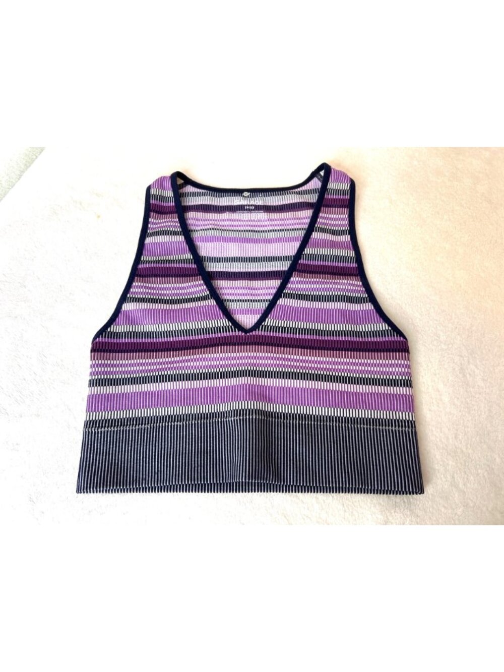 Garage Crop Top Deep V-Neck XS Striped Sleeveless Purple Black Grunge - Picture 5 of 7